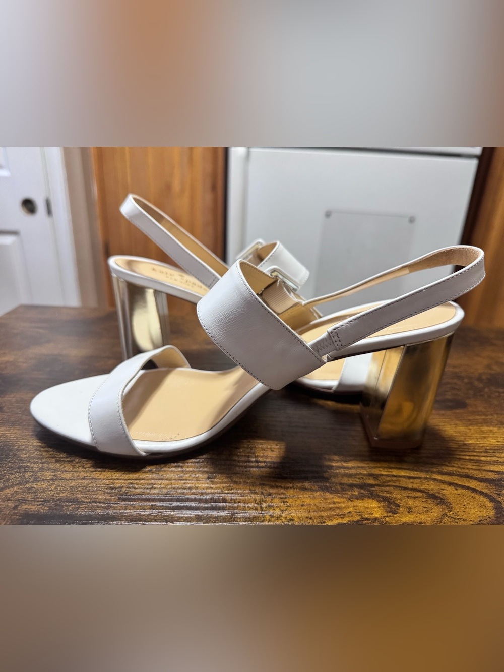 Kate Spade White Leather Buckle Slingback Block Heel Sandals Size 9.5 - Picture 5 of 9